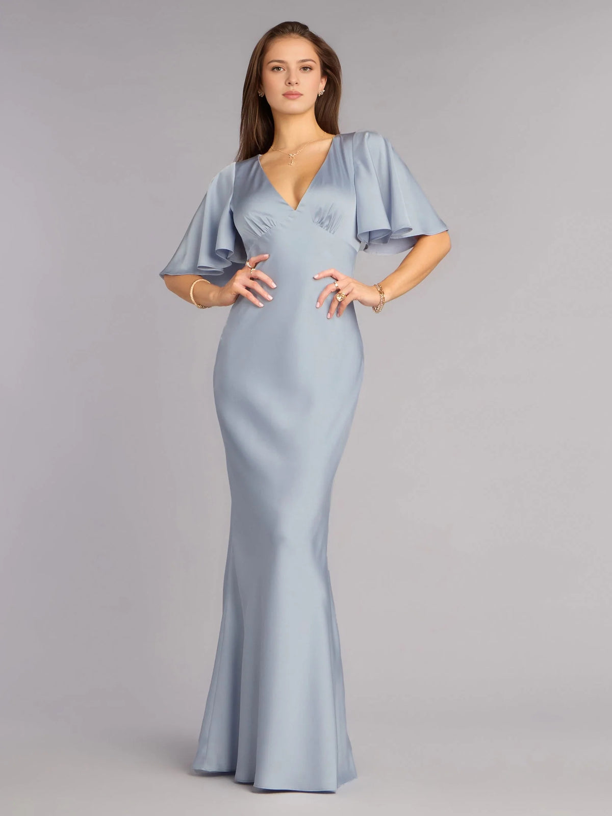 Mist Blue floor-length prom dress, alternate view showing the bodice and skirt
