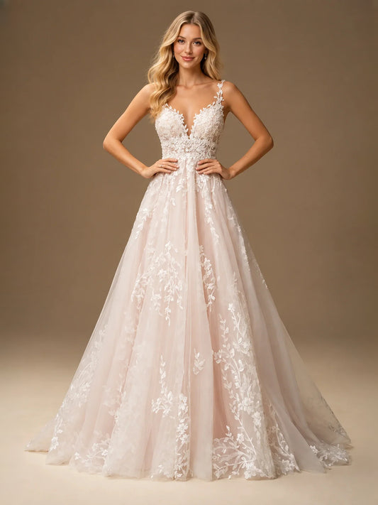 Ivory floor-length wedding dress, alternate view showing the bodice and skirt