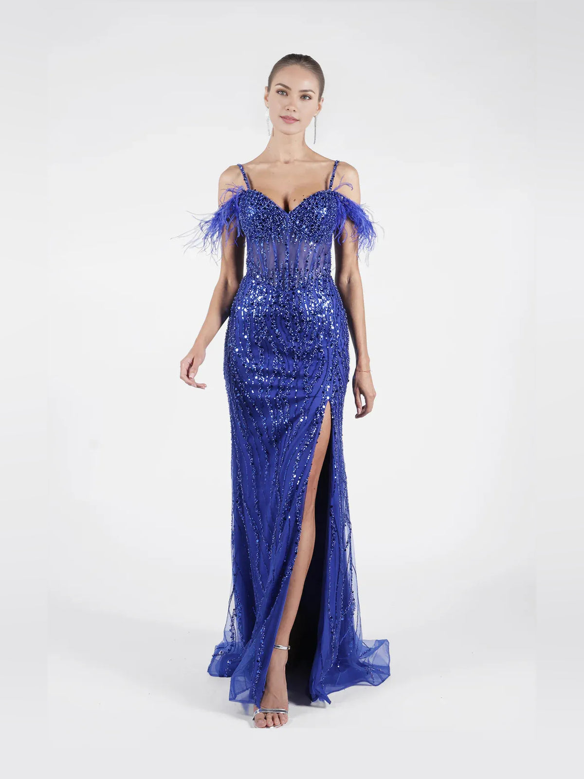 Dark Blue floor-length prom dress, alternate view showing the bodice and skirt