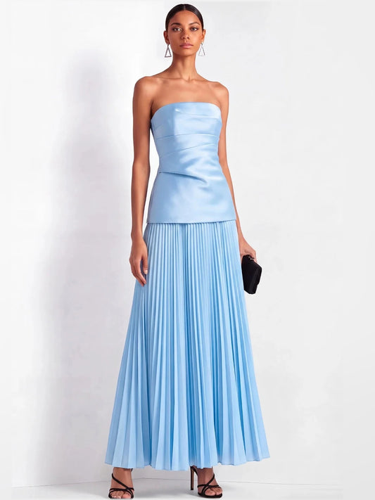 Blue maxi bridesmaid dress, alternate view showing the bodice and skirt