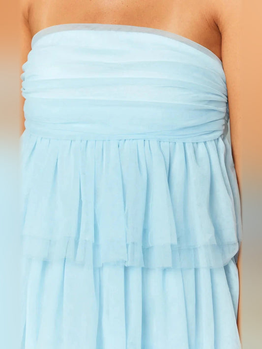 Ice Blue mini homecoming dress, back view showing the rear of the dress