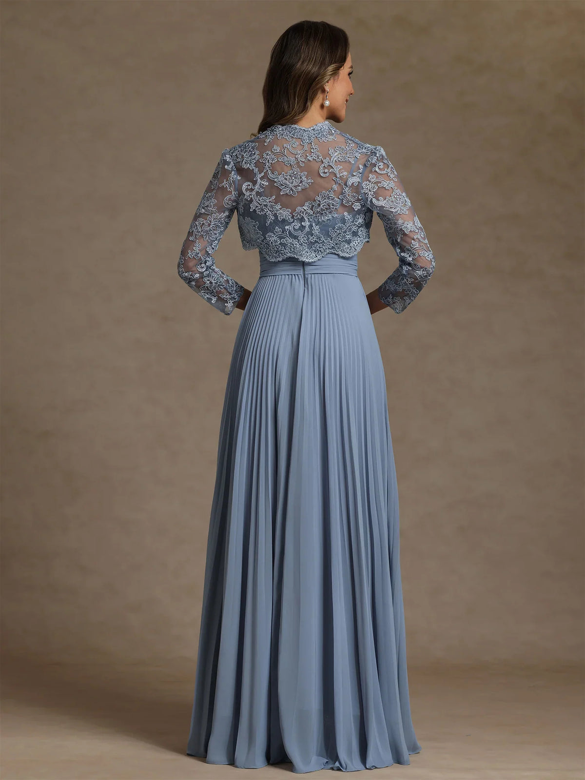 Dusty Blue floor-length mother of the bride dress, alternate view showing the bodice and skirt