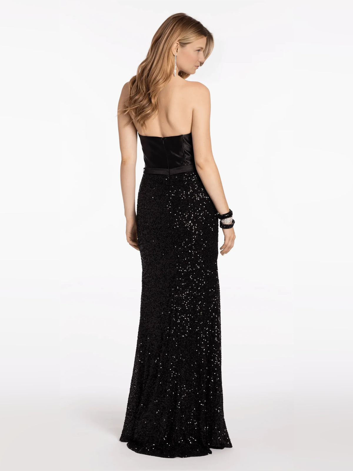 Black mermaid floor-length formal dress with sequins, alternate view