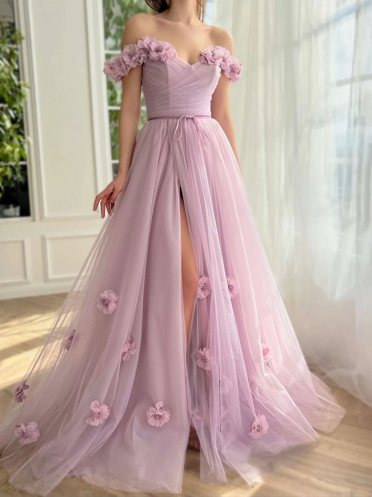 Lilac floor-length prom dress, alternate view showing the bodice and skirt