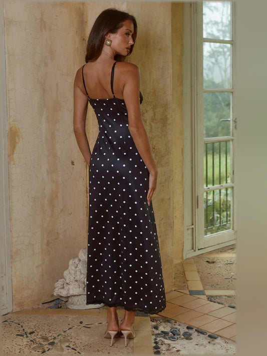 Black midi formal dress with printed pattern, alternate view
