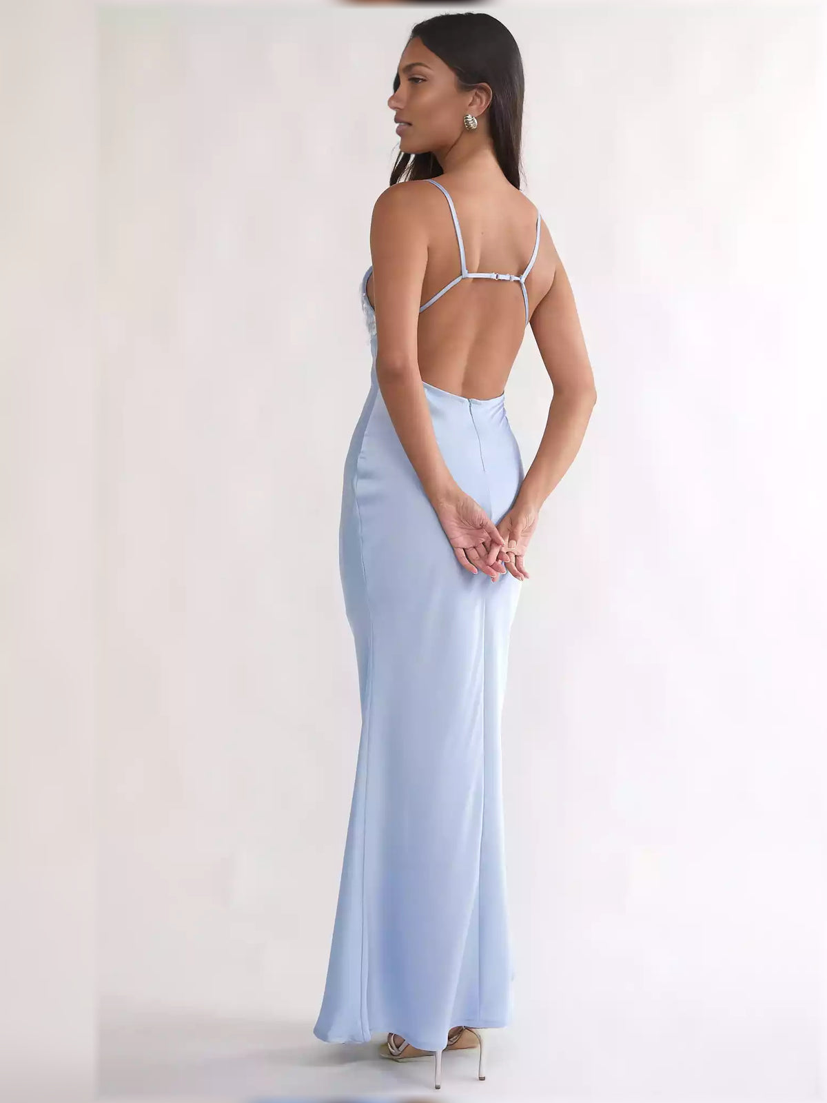 Light Blue sheath floor-length formal dress with sequins, alternate view