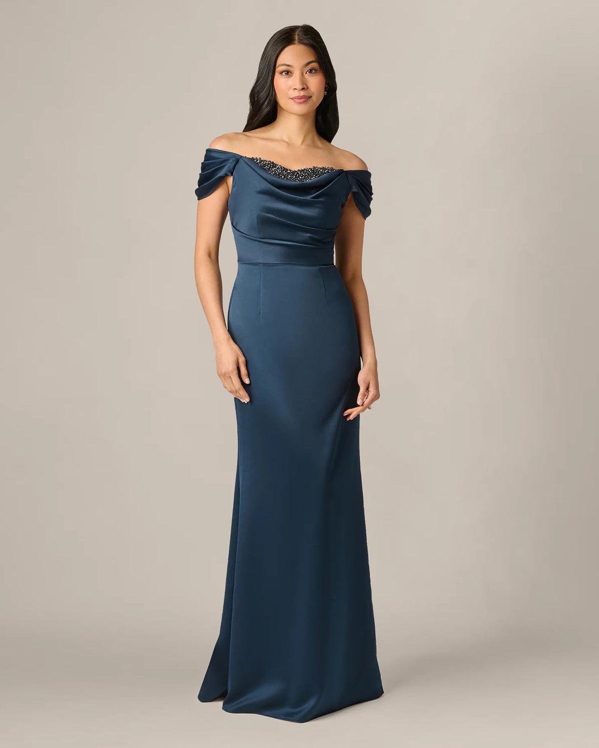 off-shoulder a-line maxi mother of the bride dress - image 2