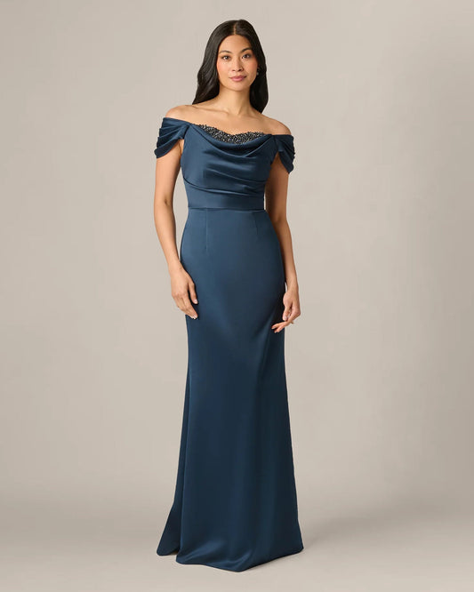 off-shoulder a-line maxi mother of the bride dress - image 2