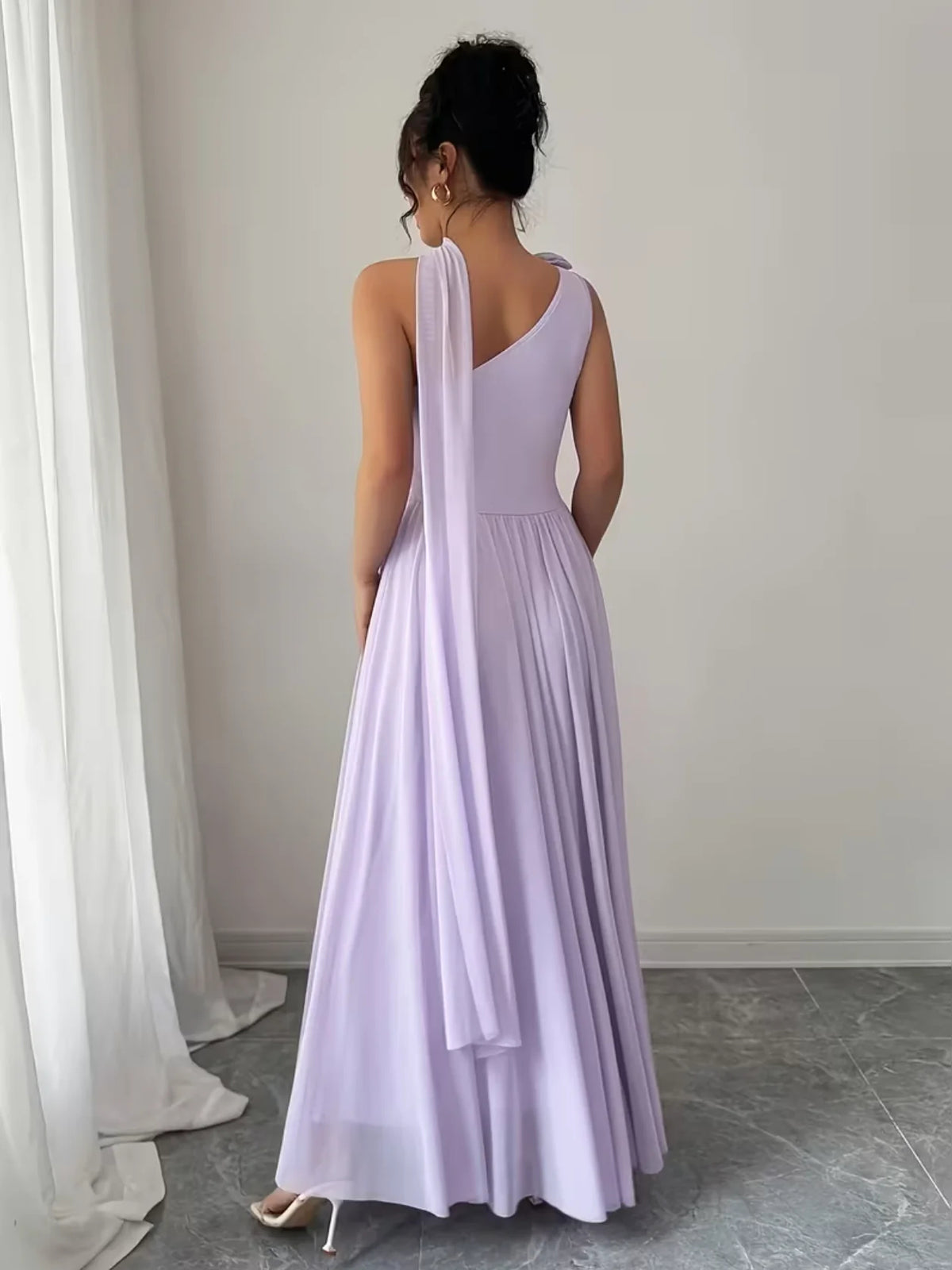 Lilac maxi prom dress, alternate view showing the bodice and skirt