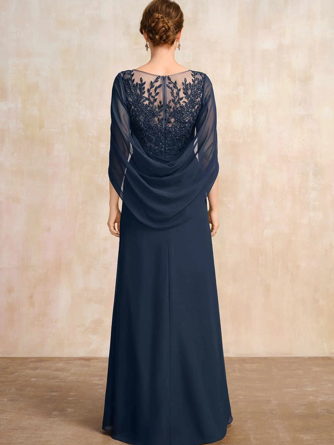 Dark Blue floor-length mother of the bride dress, alternate view showing the bodice and skirt