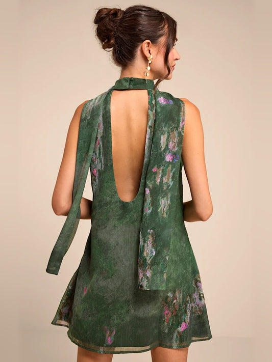 Green mini homecoming dress, alternate view showing the bodice and skirt