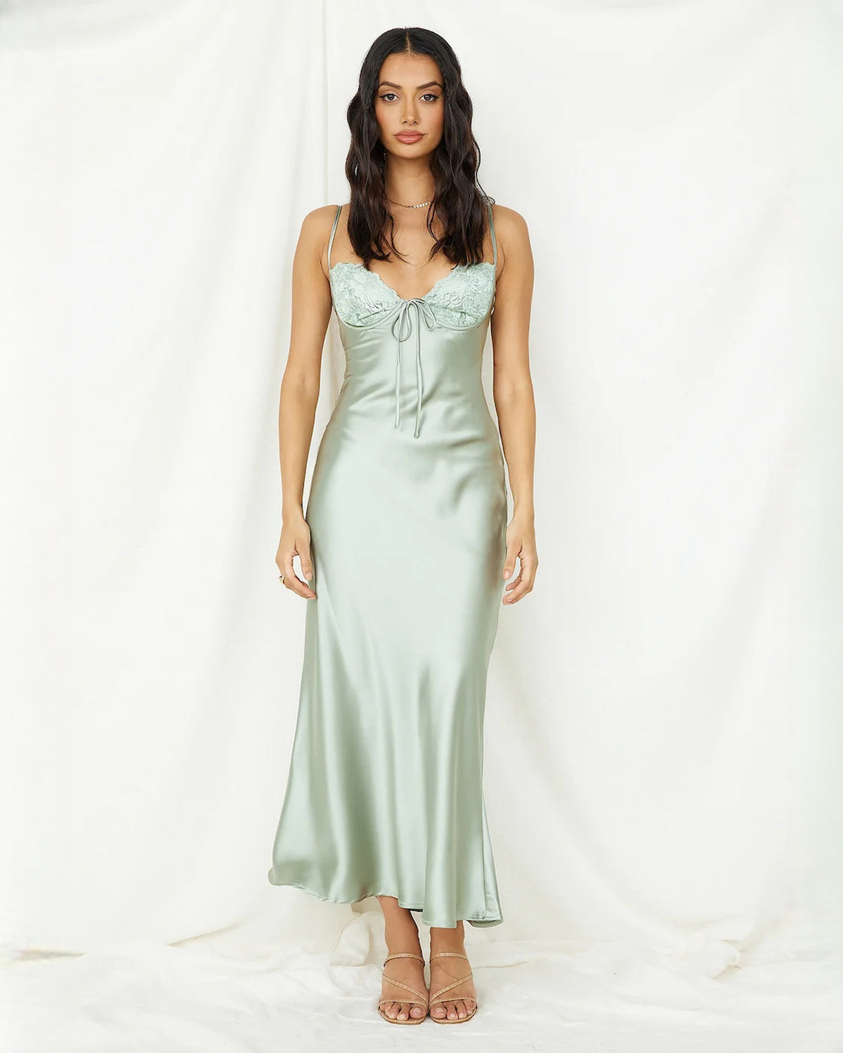 sleeveless satin a-line midi bridesmaid dress - image 2