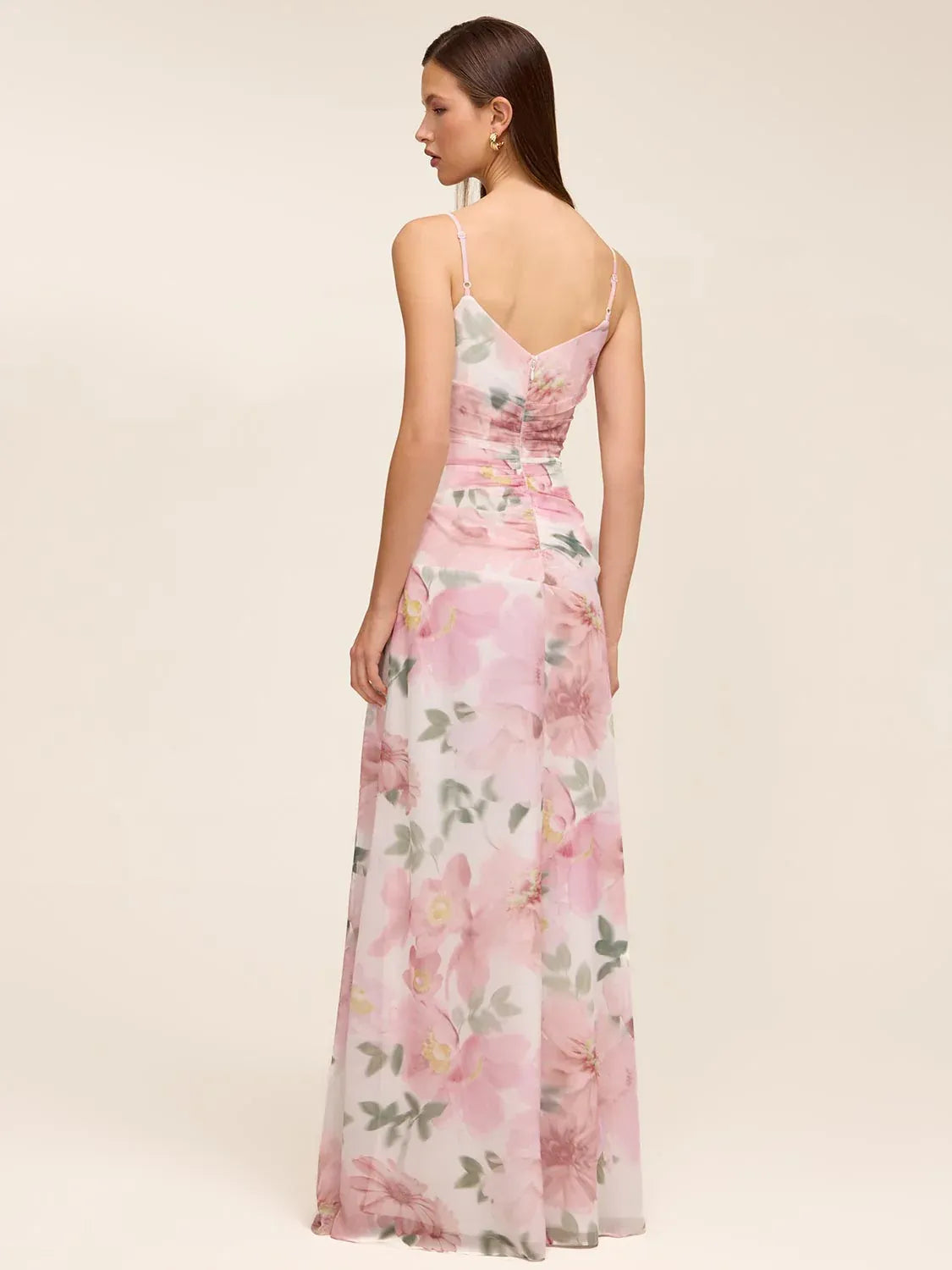 Floral sheath floor-length formal dress with ruffle details, alternate view