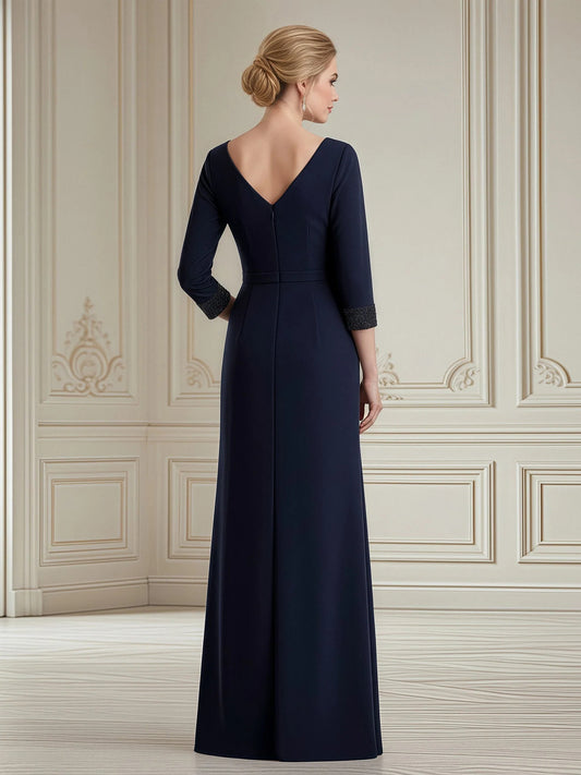 Dark Navy floor-length mother of the bride dress, alternate view showing the bodice and skirt