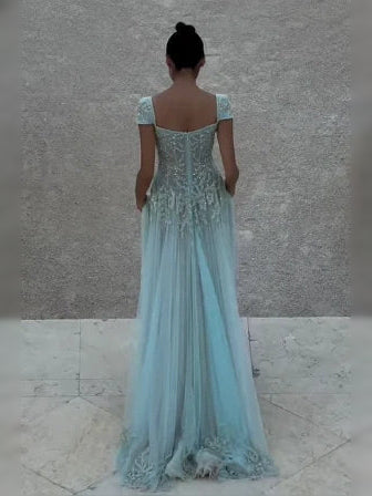 Mint Green floor-length prom dress, alternate view showing the bodice and skirt