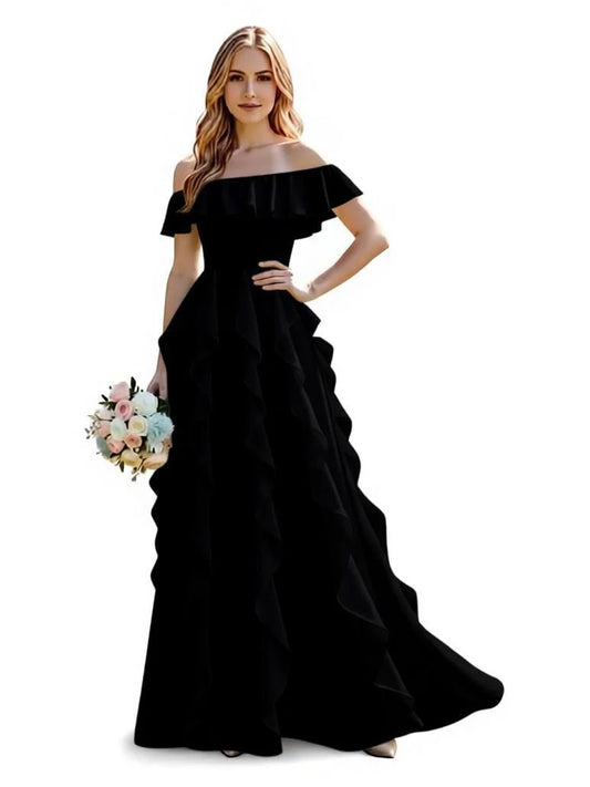 Black maxi bridesmaid dress, alternate view showing the bodice and skirt