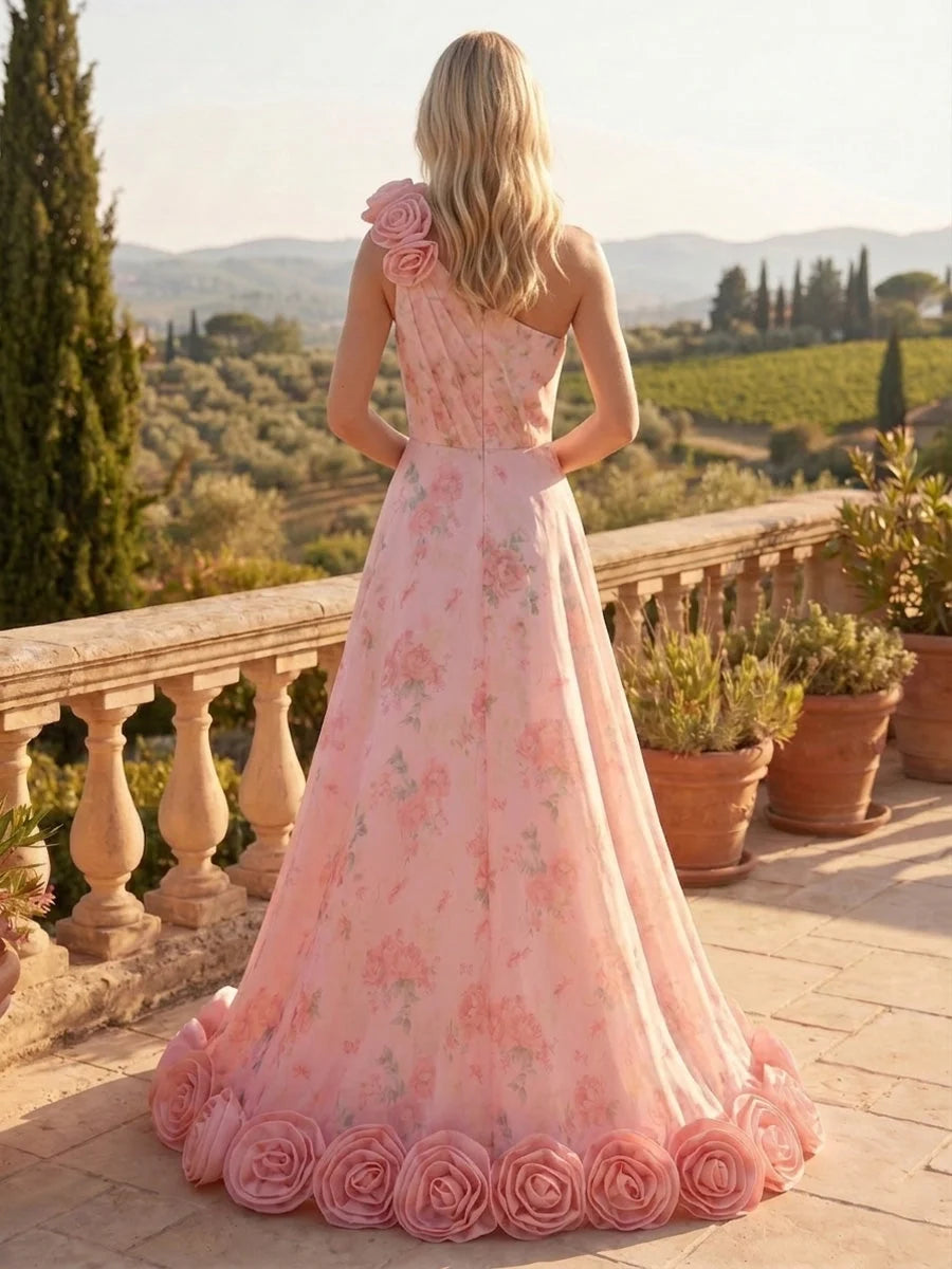 Pink floor-length wedding dress, alternate view showing the bodice and skirt