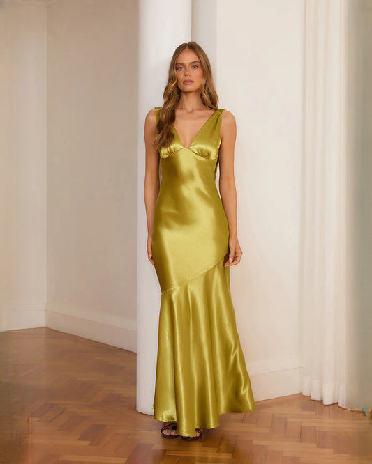 sleeveless satin a-line maxi bridesmaid dress - image 2