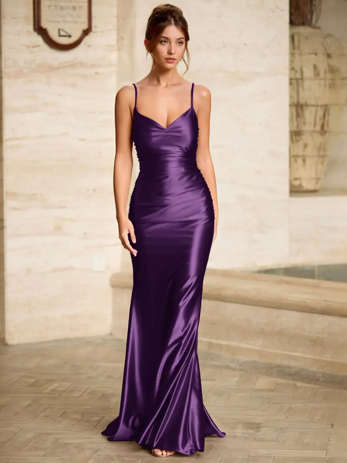 Grape floor-length prom dress, alternate view showing the bodice and skirt