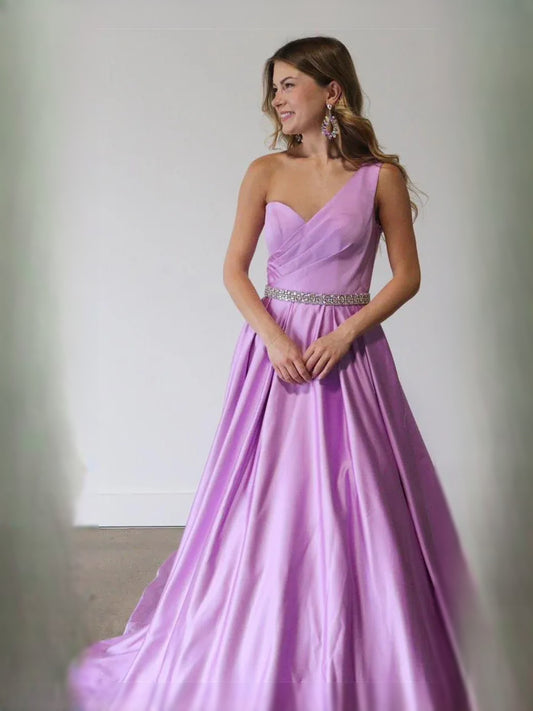 Lavender maxi prom dress, back view showing the rear of the dress