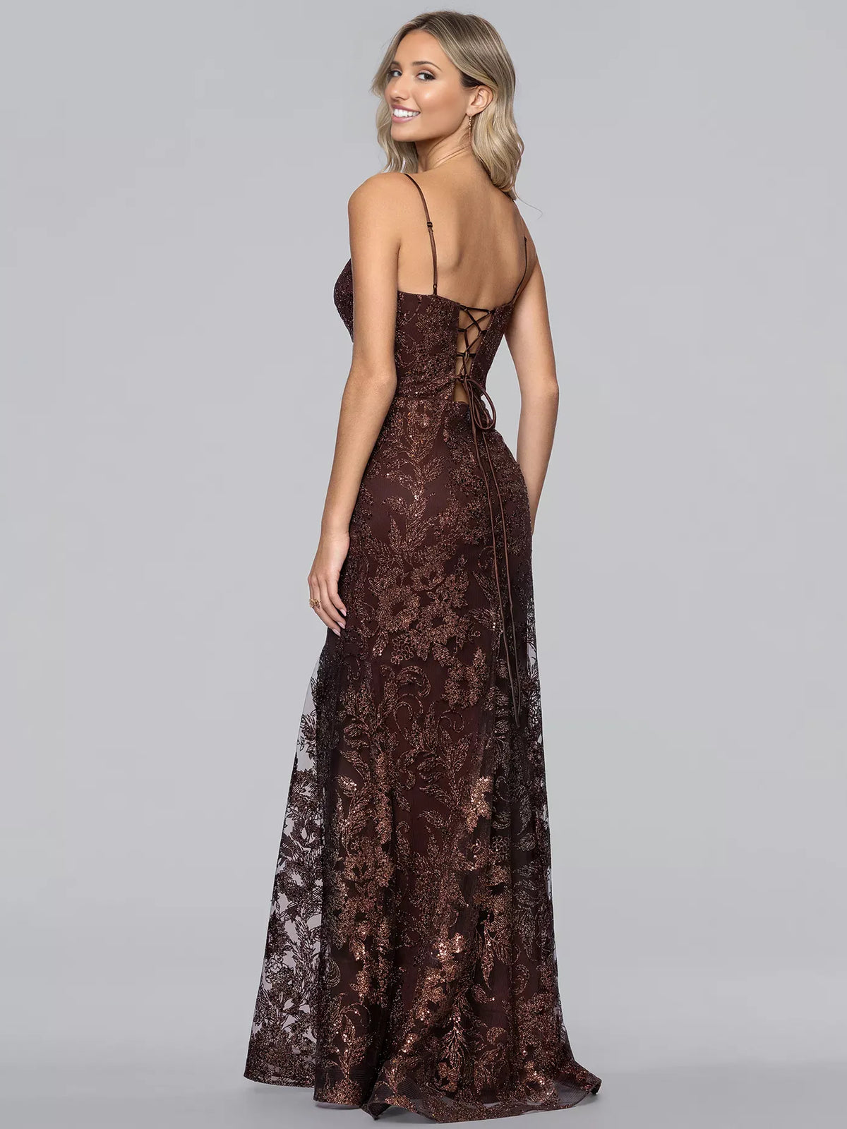 Chocolate mermaid floor-length formal dress with sequins, alternate view