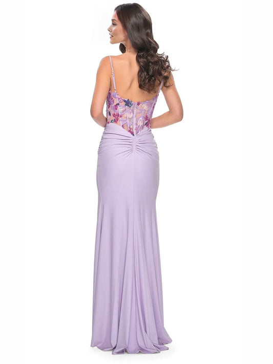 Lavender floor-length prom dress, alternate view showing the bodice and skirt