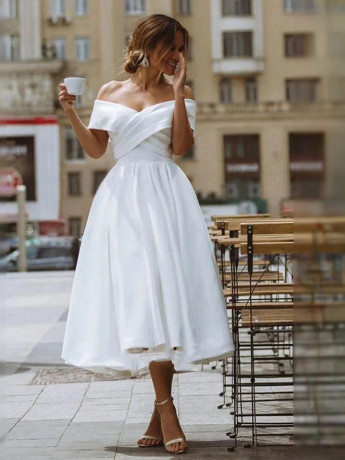 White short wedding dress, alternate view showing the bodice and skirt