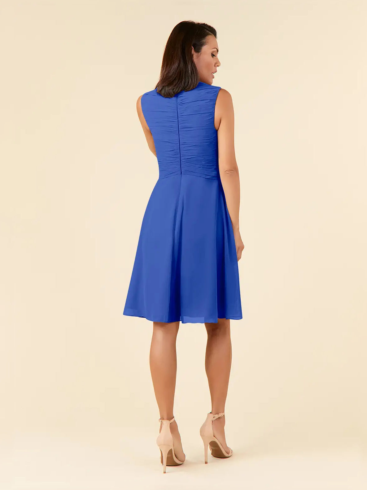 Royal Blue knee-length mother of the bride dress, alternate view showing the bodice and skirt