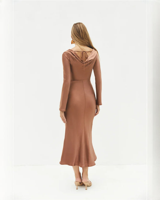 sleeveless satin a-line maxi bridesmaid dress - image 2
