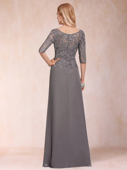 Dusty Blue floor-length mother of the bride dress, alternate view showing the bodice and skirt