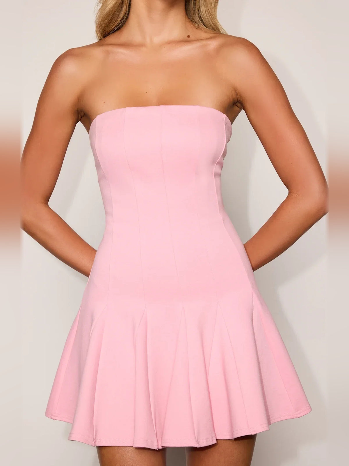 Light Pink mini homecoming dress, back view showing the rear of the dress