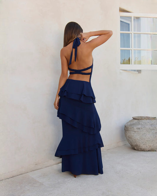 halter neck chiffon a-line maxi bridesmaid dress - image 2