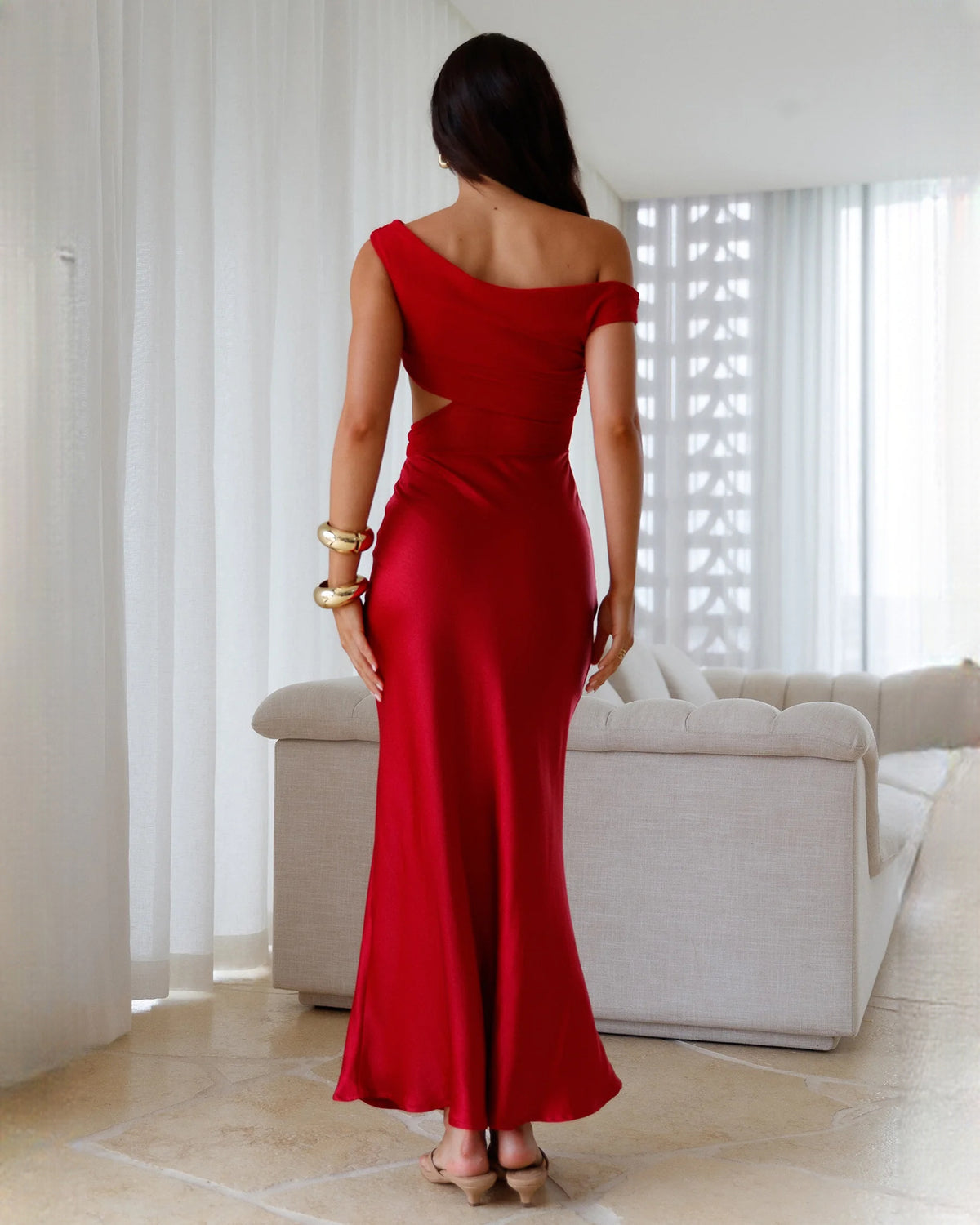 sleeveless satin a-line maxi bridesmaid dress - image 2
