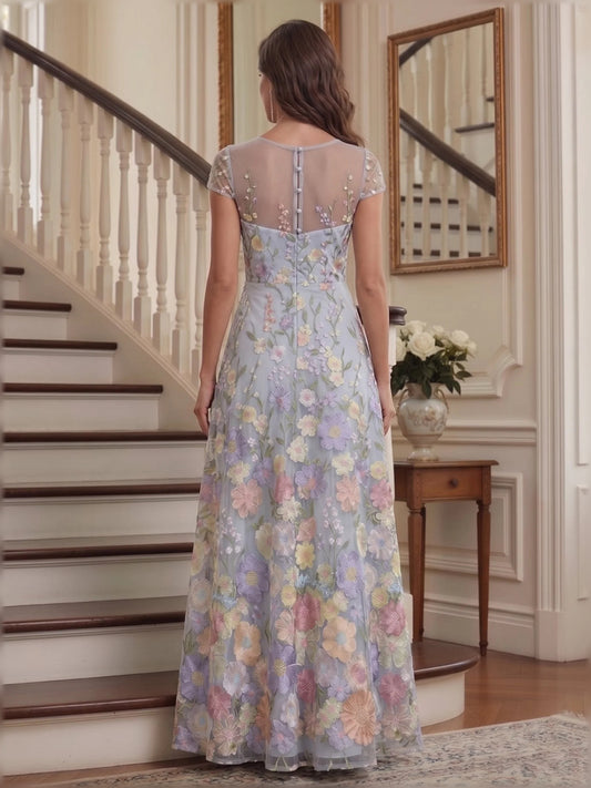 Dusty Blue floor-length mother of the bride dress, alternate view showing the bodice and skirt