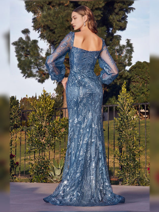Slate Blue floor-length mother of the bride dress, alternate view showing the bodice and skirt