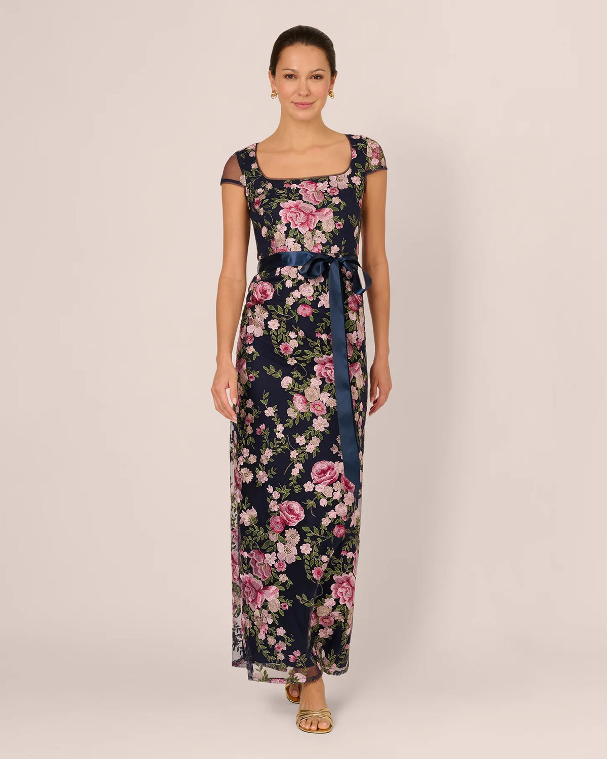 cap-sleeve sheath maxi mother of the bride dress - image 2