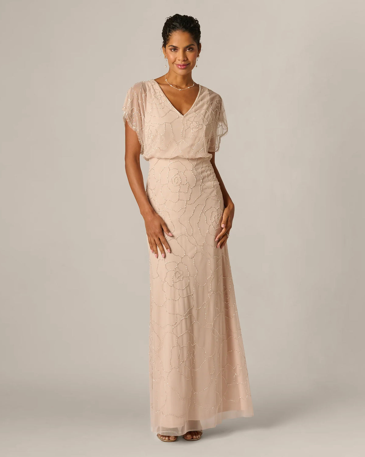 short-sleeve a-line maxi mother of the bride dress - image 2