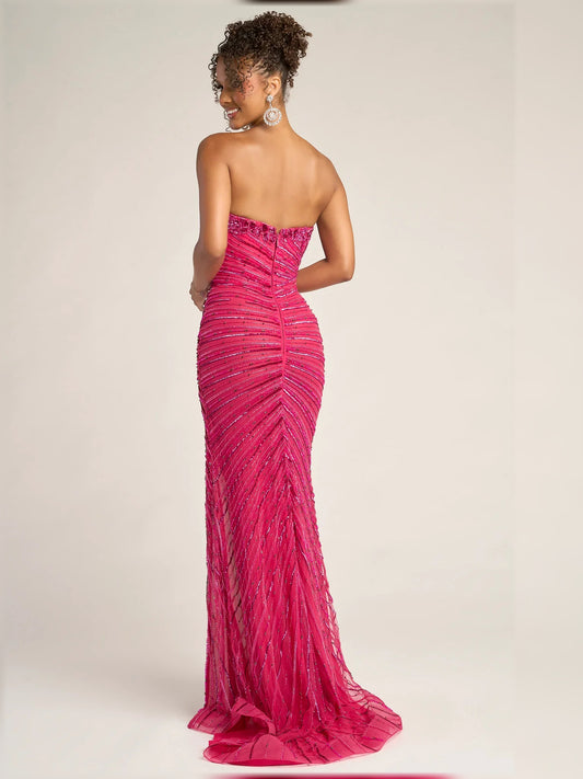 Hot Pink mermaid floor-length formal dress with skirt slit, alternate view