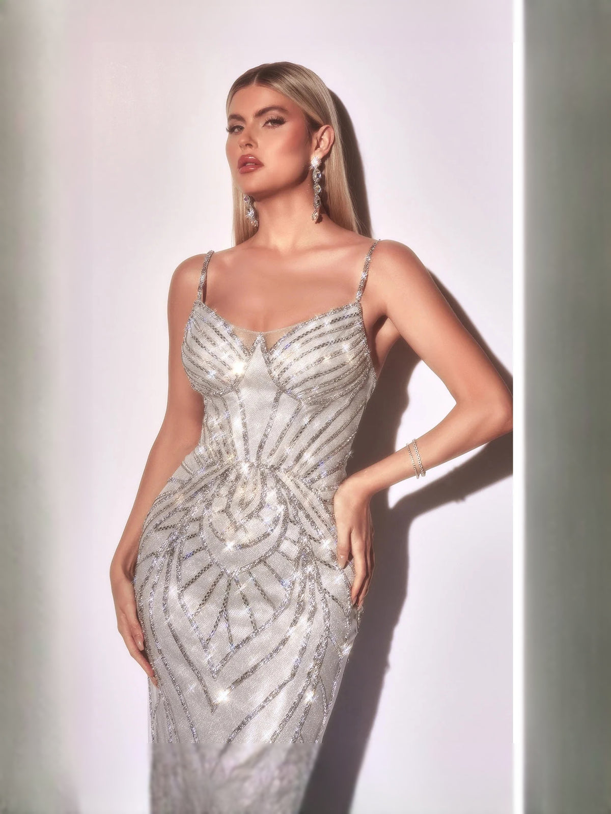 Light Blue floor-length prom dress, alternate view showing the bodice and skirt
