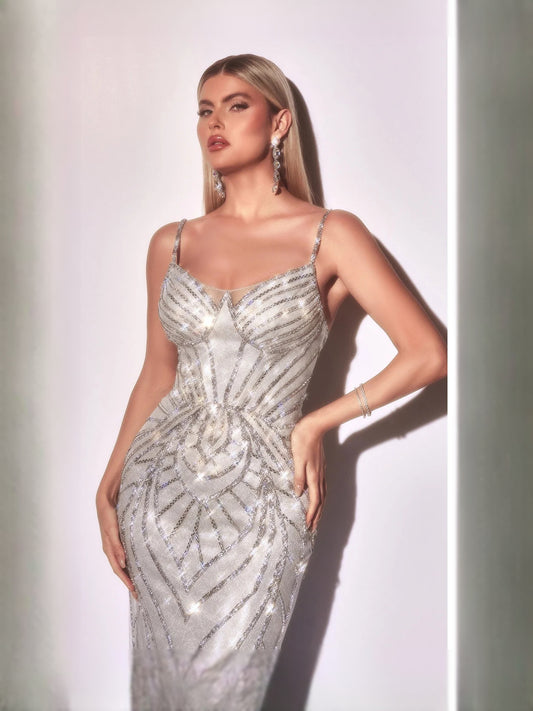 Light Blue floor-length prom dress, alternate view showing the bodice and skirt