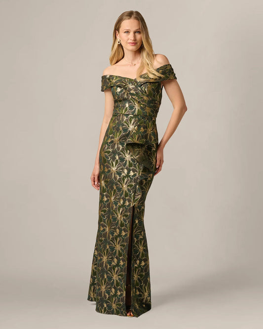 off-shoulder a-line maxi mother of the bride dress - image 2