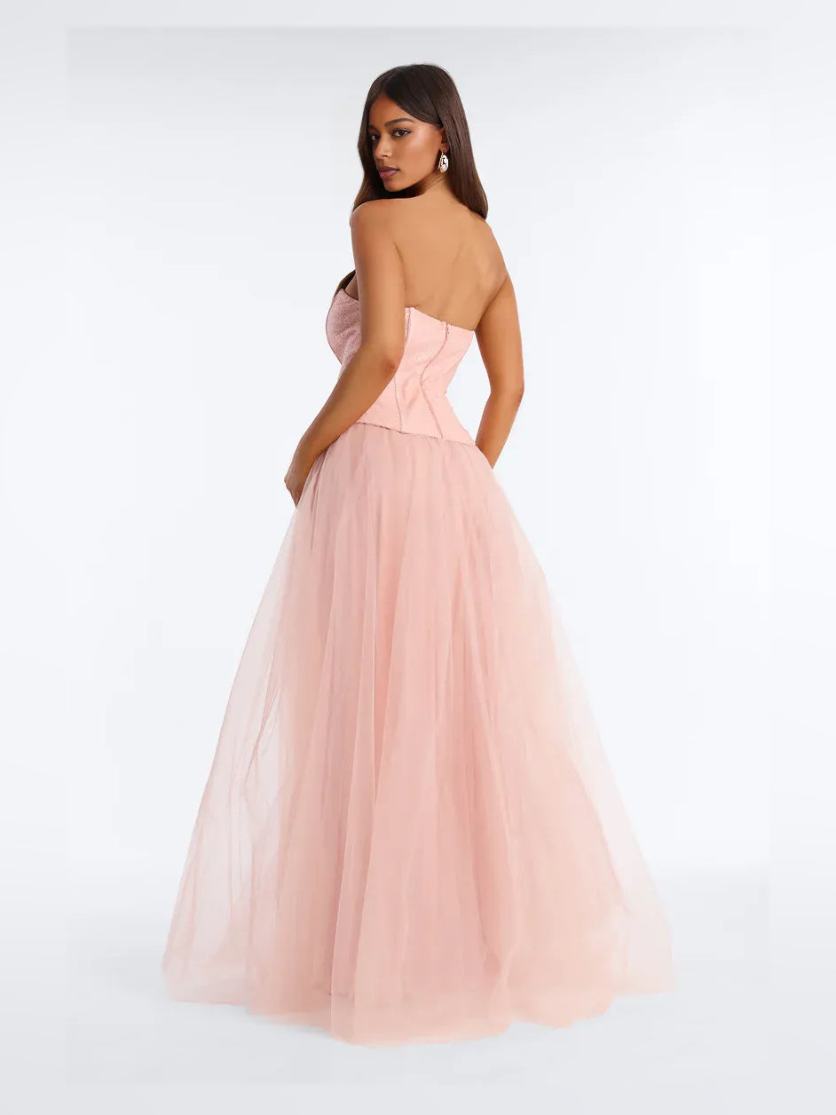 Blush Pink floor-length prom dress, alternate view showing the bodice and skirt