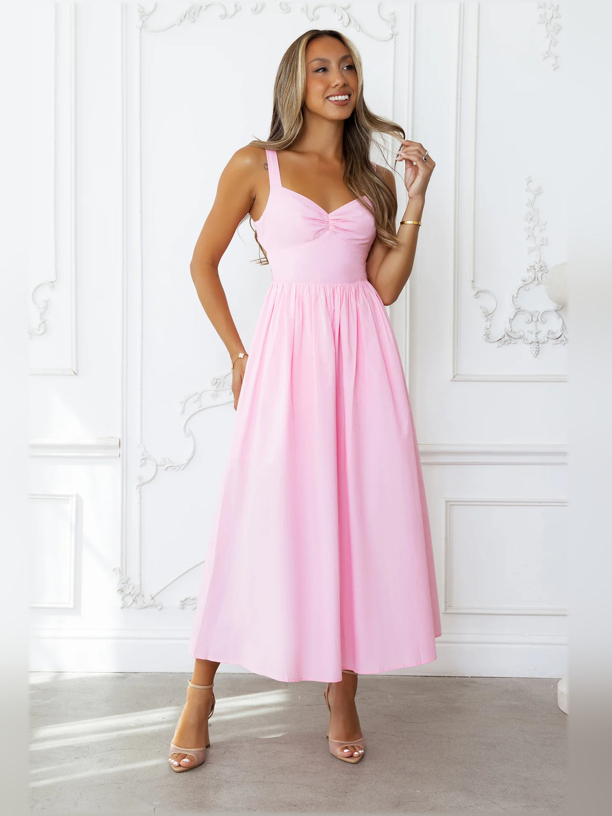 Pink midi formal dress, alternate view