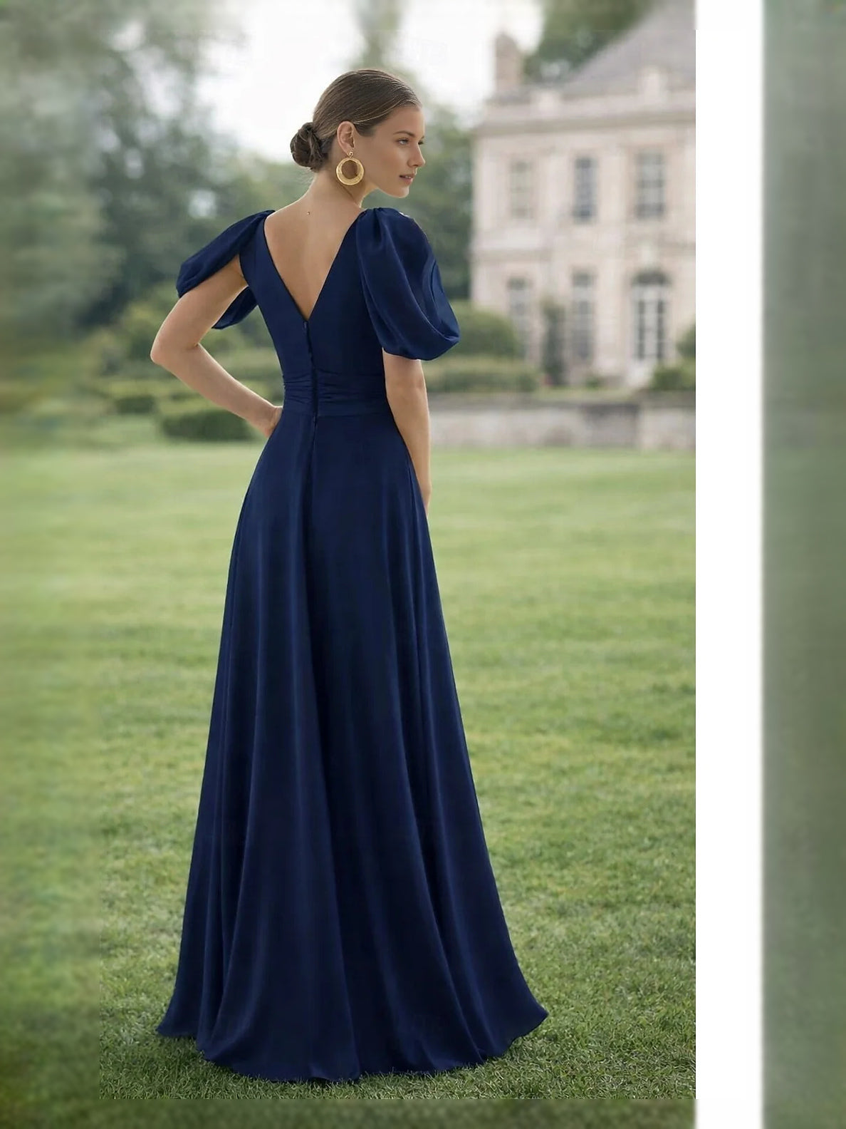 Dark Navy floor-length prom dress, alternate view showing the bodice and skirt