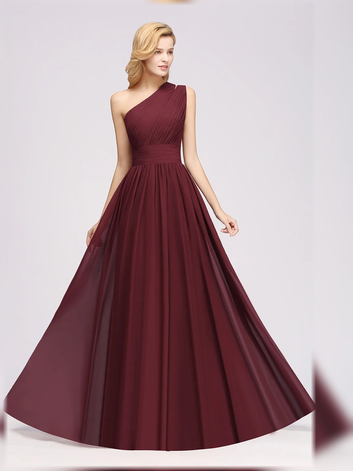 Cabernet maxi bridesmaid dress, alternate view showing the bodice and skirt