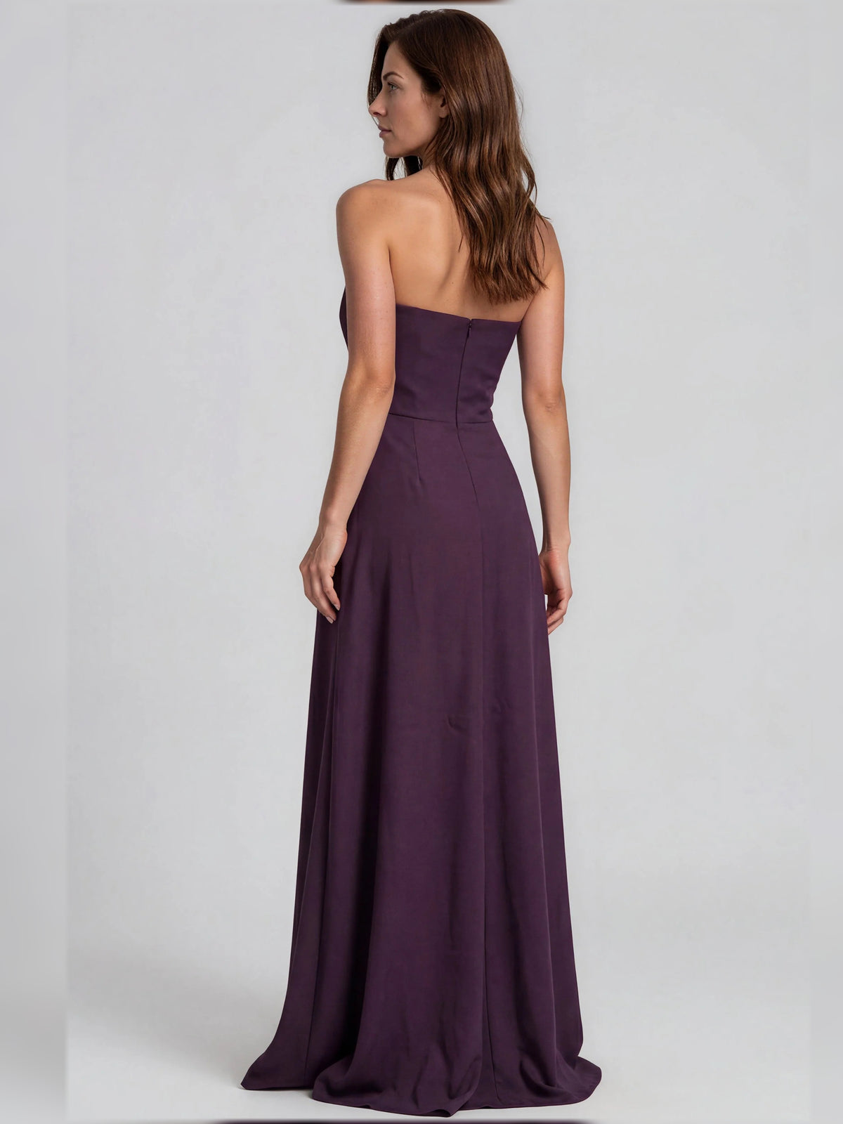 Dusty Plum a-line floor-length formal dress with floral print, alternate view