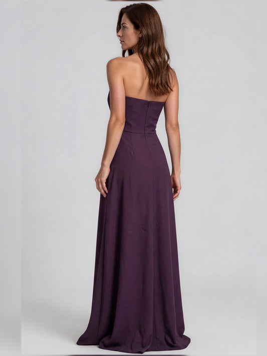 Dusty Plum a-line floor-length formal dress with floral print, alternate view