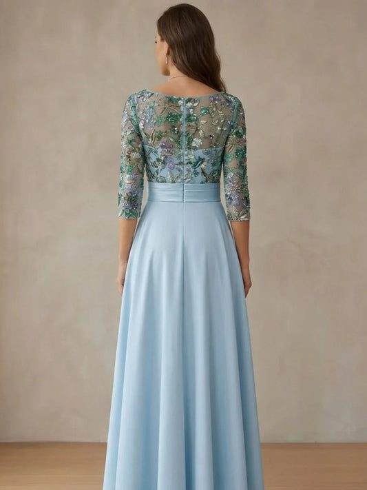 Sky Blue midi mother of the bride dress, alternate view showing the bodice and skirt