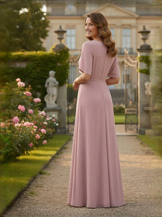 Dusty Pink floor-length mother of the bride dress, alternate view showing the bodice and skirt