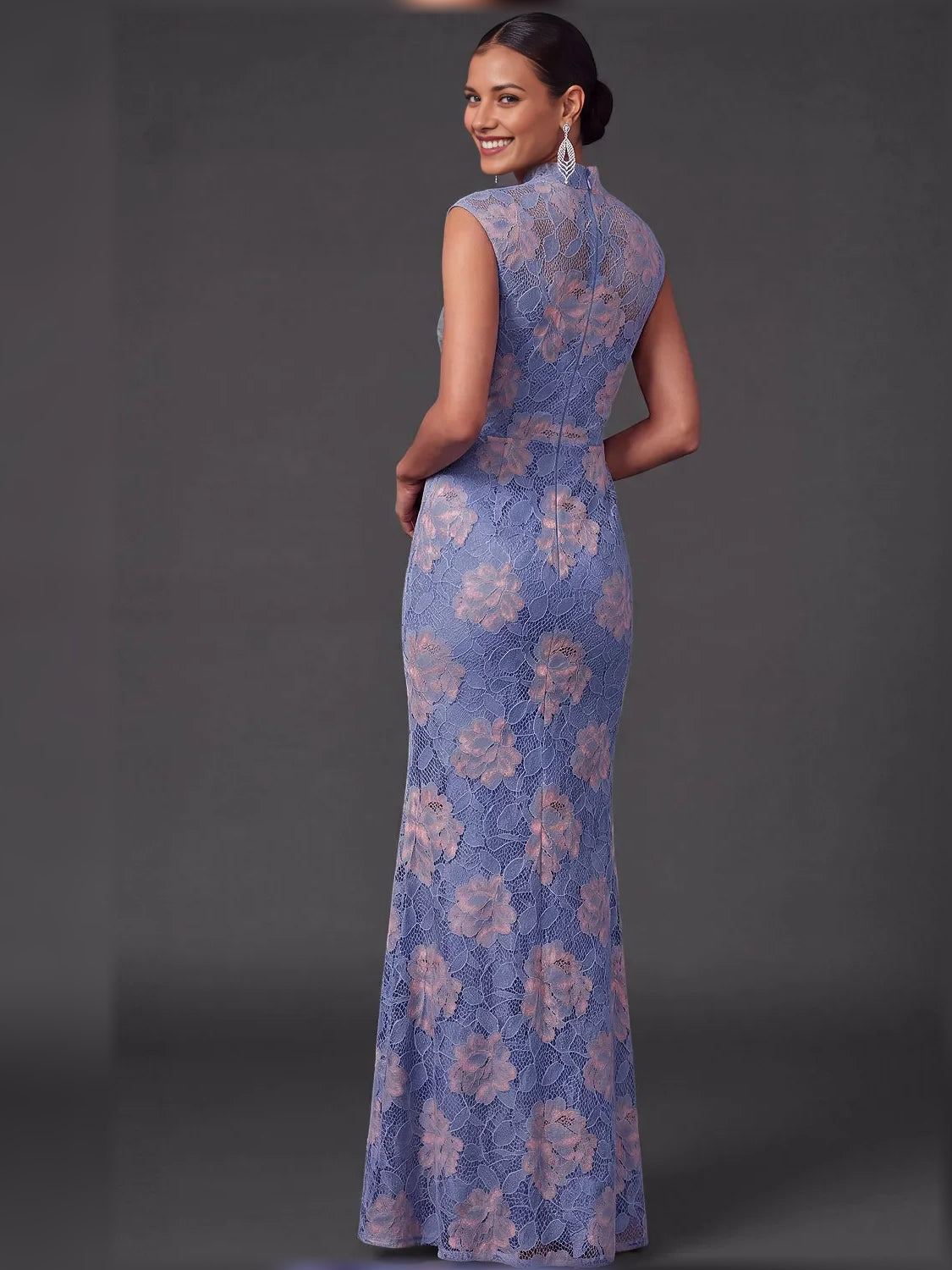 Floral maxi mother of the bride dress, alternate view showing the bodice and skirt